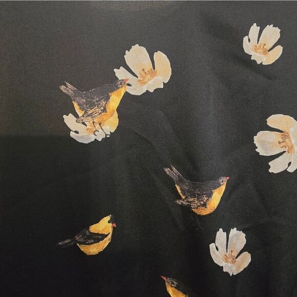 NWT Zara Floral Bird Black Dress Bell Sleeves Size M - Picture 7 of 11